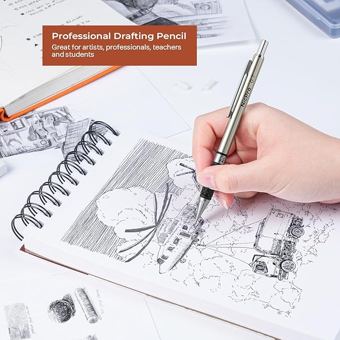 Nicpro 6PCS Art Mechanical Pencil Set, 3PCS Metal Drafting Pencil 0.5 mm & 0.7 mm & 0.9 mm & 3PCS 2mm Graphite Lead Holder (2B HB 2H) For Writing, Sketching Drawing With Lead Refills Case