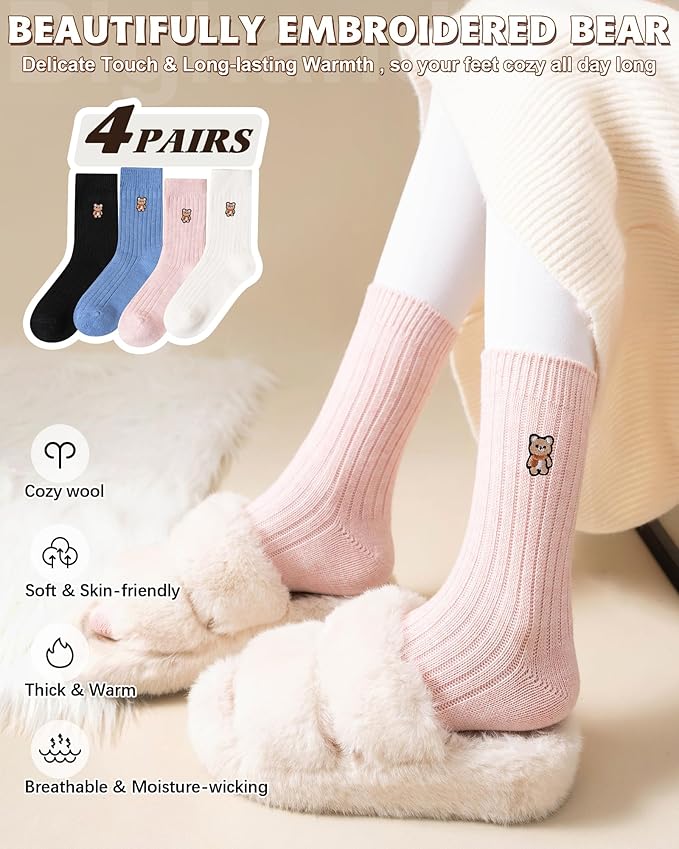 IIG Cute Warm Wool Socks for Women Super Cozy Thick Crew Winter Socks Gifts, 5 Pairs