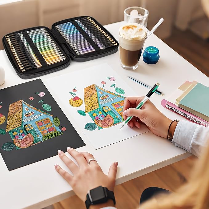 Retractable Glitter Gel Pens,72 Colors Large Capacity Multicolor Glitter Metallic Gel Ink Pens, 1 mm Fine Point Smooth Writing Color Pens for Adult Coloring Book Note Taking Aesthetic Art Supplies