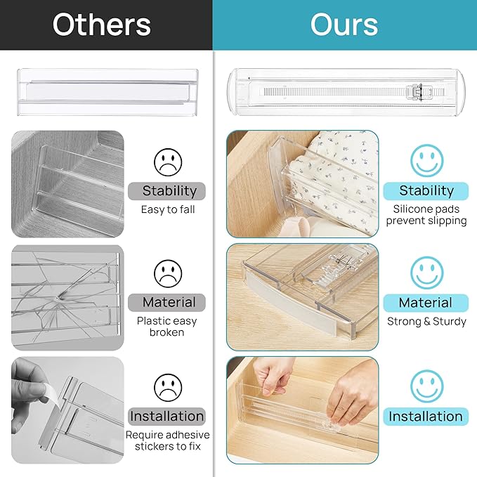 Vtopmart 18 Pack Drawer Dividers for Clothes, 4" High 10.2"-16.6" Adjustable Expandable Dresser Drawer Organizer, Clear Plastic Separators for Dresser, Baby Clothing, Underwear, Cosmetic, Toiletries