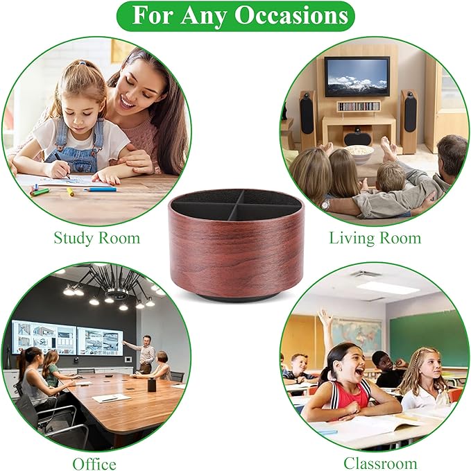 Hennaja Round Leather Art Supply Organizer,Remote Control Holder,360 Degree Spinning,Multi-Functional Pencil Holder,4 Compartments Desktop Stationary Organizer(1-Light Brown2)