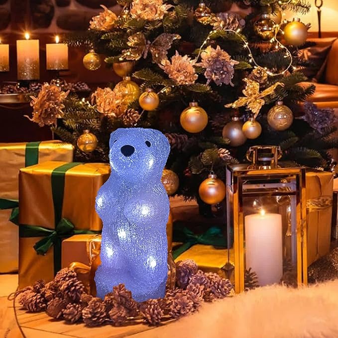 Anycosy Christmas Lighted Acrylic Bear Decoration,Rotating Battery Operated Lights for Indoor Use,Perfect for Tabletop, Windowsill, Mantel, and Bedroom