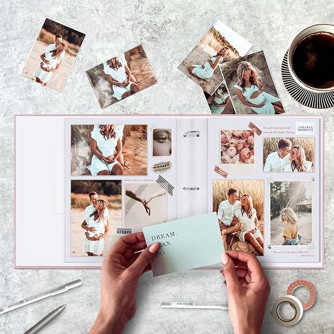 8.5x11 Inch Large 3 Ring DIY Scrapbook Photo Album with 30 Plastic Sleeves 60 Pages Blank Scrapbooks, 8.5 x 11 Scrap Book Albums for Baby Travel Wedding Graduation kids (Pink Cover/White Pages)