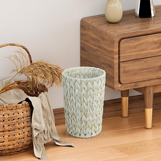 Endymion 2 Gallon Wicker Trash Can,Boho Decorative Small Bathroom Trash Can,Waterproof Round Waste Basket for Bedroom,Office