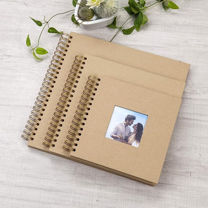 8 x 8 Inch Small DIY Scrapbook Photo Album with Window Design Cover 80 Pages Craft Paper Memory Book for Weeding Family Travel and Baby (Brown)
