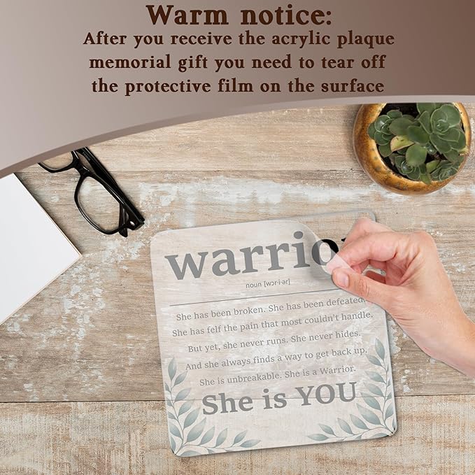 Inspirational Cancer Survivor Gifts for Women Mom, Warrior Definition Acrylic Plaque Sign, Warrior She is You Sign, Breast Cancer Survivor Gifts for Woman, Cancer Fighter Patients