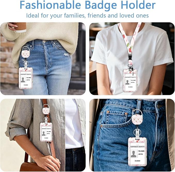 Bow Lanyard with Id Holder, Cute ID Badge Holder with Retractable Lanyard, ID Holder with Badge Reel Clips,Name Tag ID Card Holder Teacher Women Doctor Office Gift