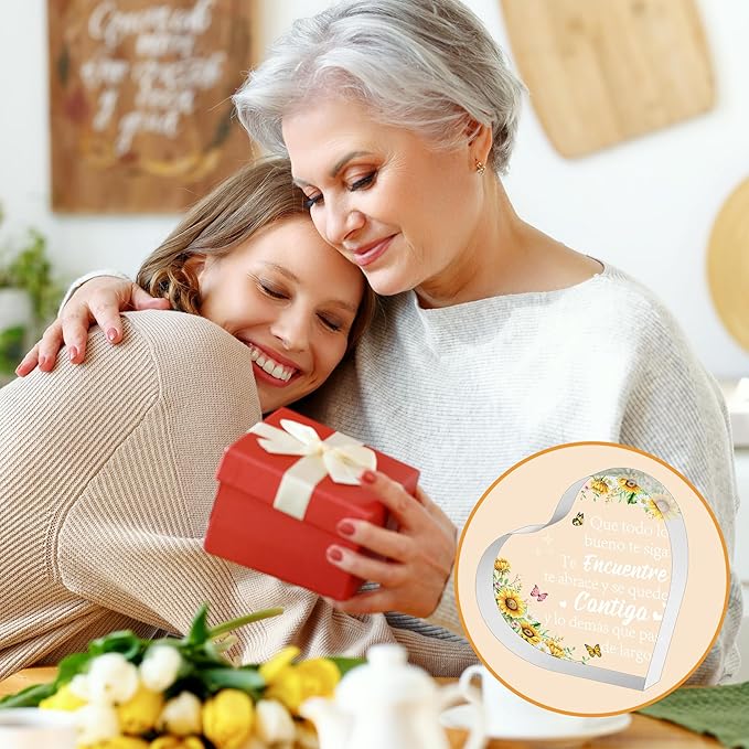 Yopyame Spanish Gifts for Women - Ideal para Amiga Madre Hermana Acrylic Heart Plaque Inspirational Warm Word Acrylic Sign Keepsake Paperweight Gift for Christmas Mother’s Day Birthday in Spanish