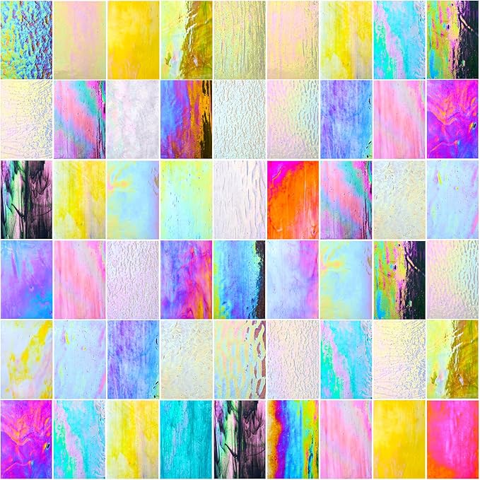36 Sheets Iridescent Stained Glass Sheet Variety Pack, 4 X 6 inch Cathedral Art Glasses for Home Decor, Stained Glass Supplies for Glass Projects and Mosaic Crafts