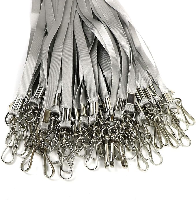 Beebel Grey Lanyard Bulk Lanyards for Id Badges Flat Lanyard with Badge Clip Swivel Hook 100 Pack