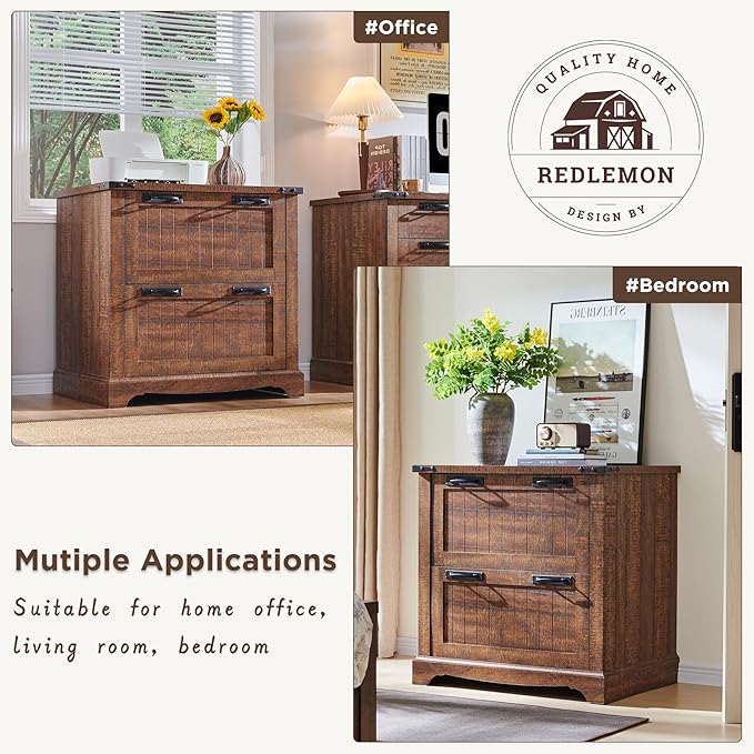 RedLemon File Cabinet with 2 Drawers, Farmhouse 30" Filing Cabinets with Hanging File Folders for A4/Letter/Legal Size Documents,Office Storage Cabinet for Living Room(Reclaimed Barnwood Color)
