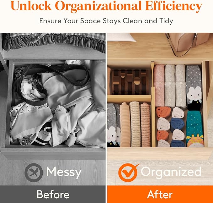 Lifewit 5 Pack Drawer Dividers Bamboo 4" High, 12-17" Adjustable Drawer Organizers for Clothes, Expandable Dresser Separators in Bedroom/Bathroom/Kitchen/Fridge/Office Organization and Storage