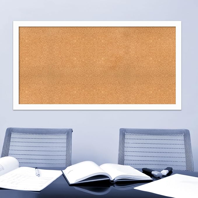 Amanti Art Natural Cork Board for Wall, 31x59 Vision Board with White Frame, Oversize Corkboard Office Decor for Home Organization, Casual Corkboard Pinboard to Display Items for Home Organization in