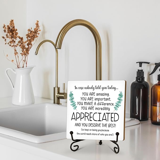Funny Office Desk Decor, Appreciated Wooden Sign with Stand, Birthday Christmas Thank You Gifts for Women Men Leader Boss Mentor Coworkers, Cute Cool Desk Accessories for Home Office-B14