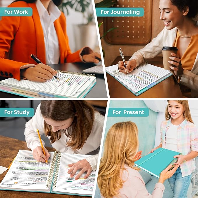 Hardcover Spiral Journal Notebooks for Work With Removable Dividers & Tabs, 8.5"x11" 5 Subject Notebook for Note Taking & Organizer, A4 College Ruled Lined Journal for Women & Writing, Aquamarine, 280 Pages