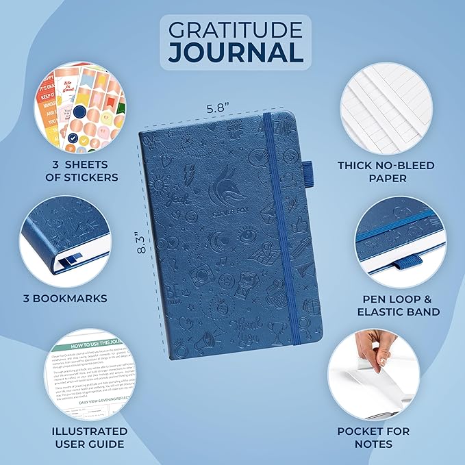 Clever Fox Gratitude Journal – Happiness, Positivity & Affirmation Daily Journal – Inspirational Daily Notebook – 3 Months, A5 (Mystic Blue)