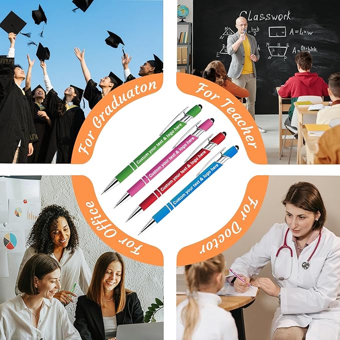 Personalized Ballpoint Pens Bulk with Stylus, Custom Pen Engraving Name Logo Text, Gifts for Business School Christmas Birthday Office Graduation