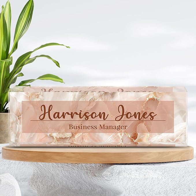 Personalized Name Plate for Desk, Custom Desk Name Plate, Acrylic Name Plate Office Desk Accessories, Personalized Office Gifts for Coworkers Teachers, Employee Appreciation Gifts (B-Pink Flowing)