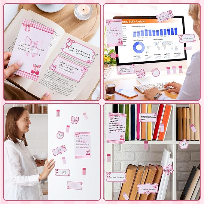 Xqumoi Coquette Pink Bow Sticky Notes Set - I’m Just A Girl Self-Stick Note Pads Bowknot Notepads Writing Memo Pad Page Marker Bookmarker Preppy Girly Stuff Back to School Office Supplies Gift