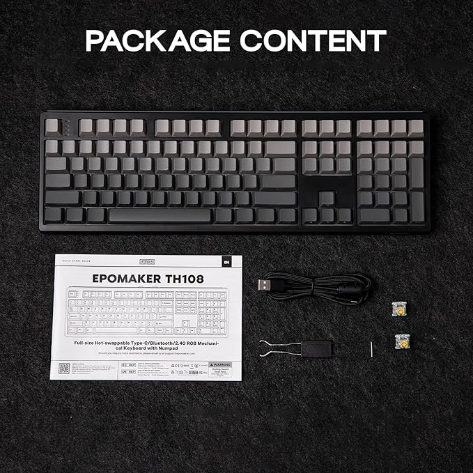 EPOMAKER TH108 Full Size Mechanical Keyboard, Wireless Gaming Keyboard with 8000mAh Battery, Creamy Gasket, 108 Keys, Hot Swap, Custom Driver, RGB Backlight (Black, Creamy Jade)