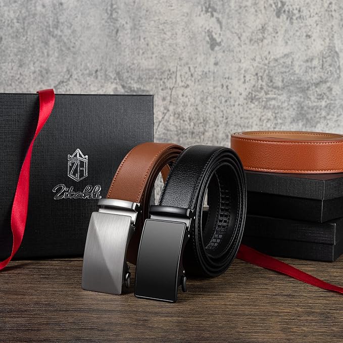 Zitahli Ratchet Belt for Men - 2 Packs Leather Mens belt For Gift Men Dress and Casual,Trim to Fit