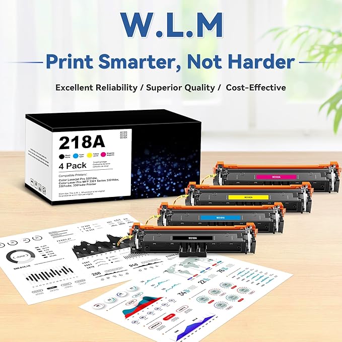 4-Pack 218A Toner Cartridges Set (with Chip) Replacement for HP 218A 218X W2180A Toner Compatible with Color Laserjet Pro MFP 3301fdw 3301cdw 3301sdw Pro 3201dw Printer High Yield Ink (BK/C/Y/M)