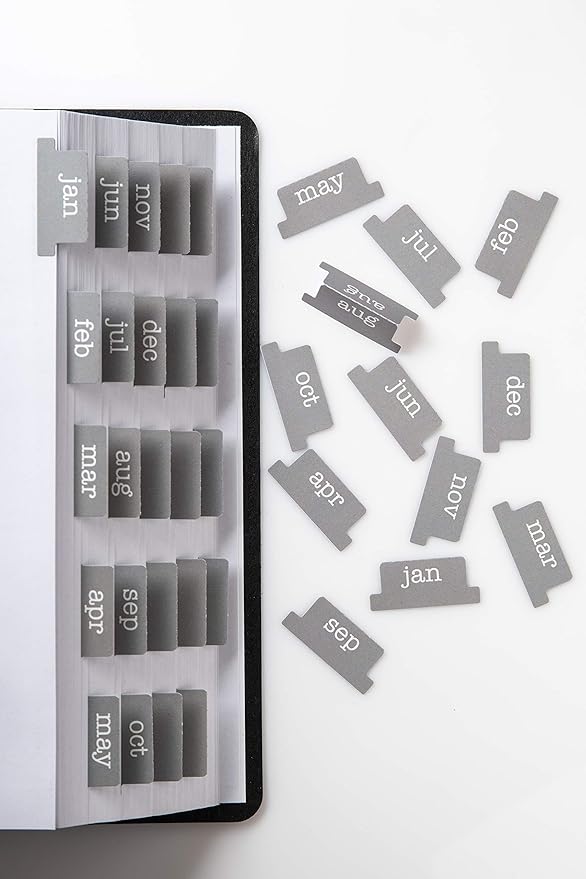 DiverseBee Laminated Planner, 24 Peel and Stick Tabs (12 Month, 12 Blank), Retro Monthly Dividers