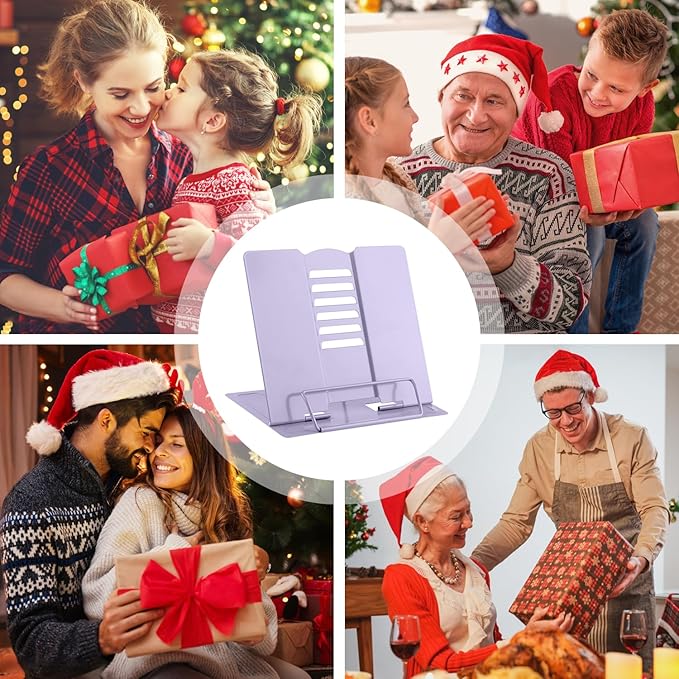 MSDADA Desk Book Stand Metal Reading Rest Book Holder Adjustable Cookbook Documents Holder for Recipes Textbooks Tablet Music Books, Mom Gifts, Gifts for Grandma Mom Mothers Day(Light Purple)