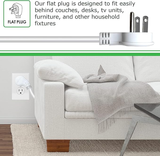 Digital Energy 8 Outlet Surge Protector - 15 AMP, 1875 W, 125 V, 350 J Surge Protection, ETL Listed - Flat Plug (White, 3 FT (Pack of 2))