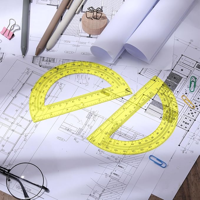 Zonon 2 Pcs 6 Inch Plastic Protractor Math Protractors 180 Degrees Angle Measurement, Translucent for Geometry Classroom Kid Student School Office Supplies(Yellow)