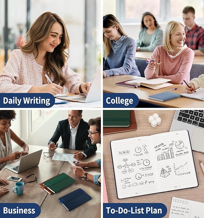 Lined Journal Notebook for Work, A5 Leather Notebook with Pen Sleeve, 100GSM/160 Pages Thick Paper, Daily Journals for Writing, School, Note Taking, Business, Travel, College Ruled