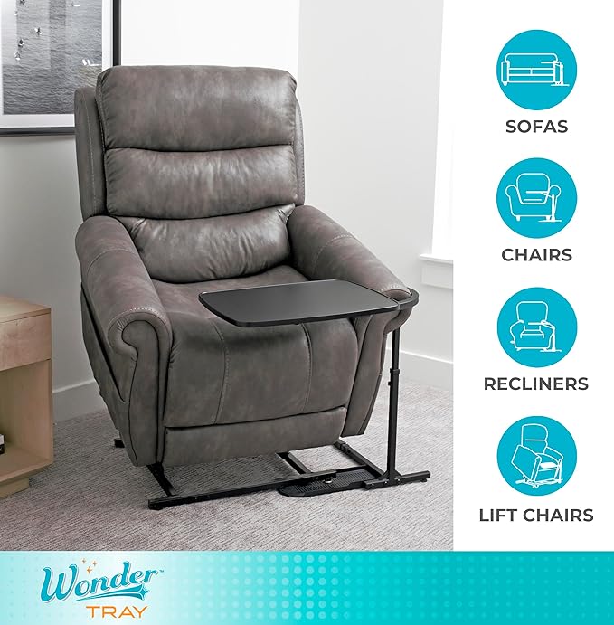 Stander Wonder Tray, Adjustable Swivel Table, Large Laptop Stand, Couch Desk, Side Tables & Gaming Bench, TV-Trays for Eating on Couches, Chairs, Recliners, Black