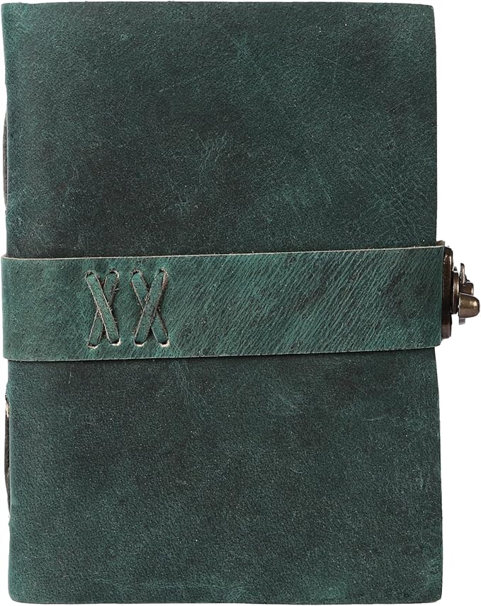 Vintage Leather Journal Handmade Buffalo Non-Refillable Deckle Edge Paper – Leather Bound Journal for Women, Men, C-Lock Closure Ideal for Writing & Travel for Artists (Sea Green)