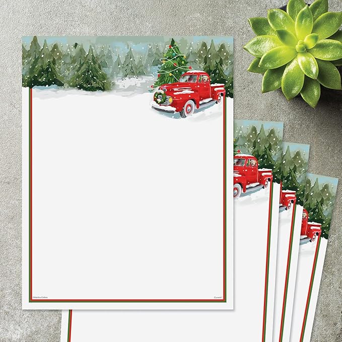 Red Truck Christmas Stationery - Holiday Letters, Printer Paper, 25 Sheets, 8½ x 11 Inch, by Current