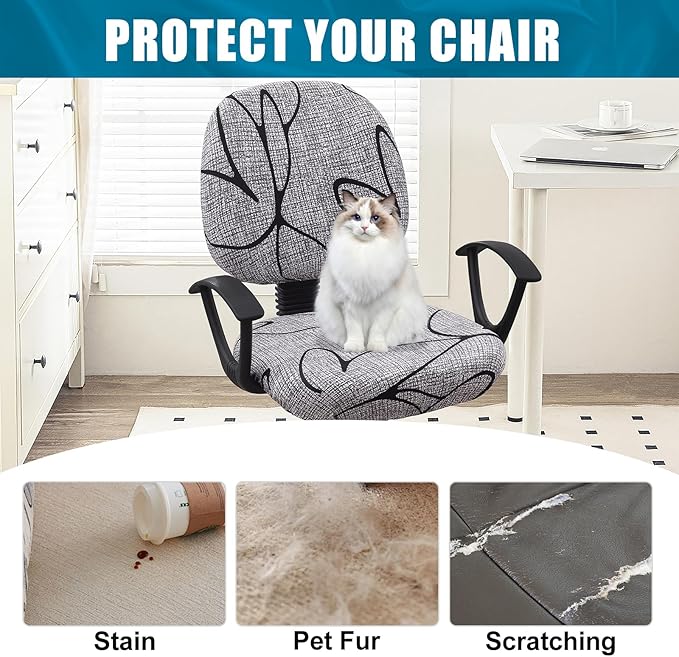 Smiry Stretch Printed Office Computer Chair Covers, Universal Washable Removable Desk Rotating Chair Slipcovers Protector, Seat + Backrest Cover - Grey and Black