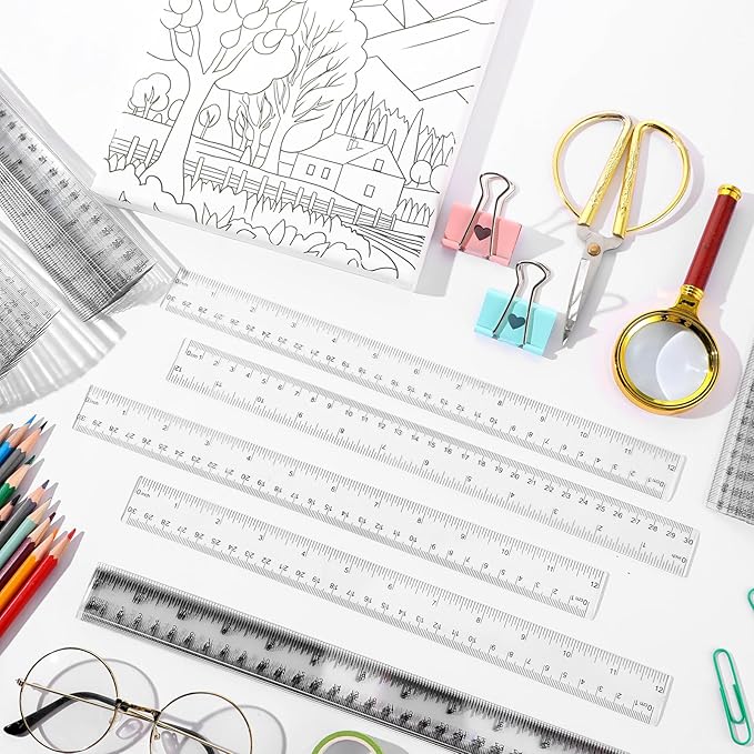 Fumete 300 Packs 12 Inch Back to School Clear Plastic Ruler Bulk with Inches and Centimeters Students Drafting Measuring Tool, Metric Rulers for Classroom Office Supplies