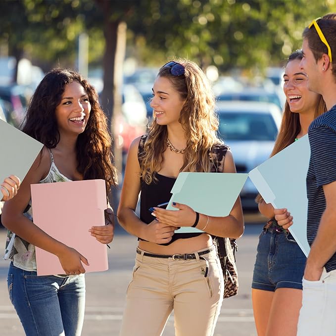 pmybupo100 Pack Colored Two Tone File Folders 8.5x11 Inch,1/3 Cut Tab File Folders Letter Size,Office Folders for Document(2177U)