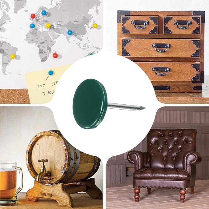 uxcell 150Pcs Upholstery Tacks, 11mmx17mm Flat Head Thumb Tack Decorative Furniture Nails Push Pins for Furniture Sofa Headboards, Green