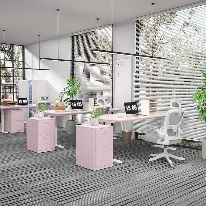 2 Drawer File Cabinet with Lock,Pink Metal Office Drawers Filing Cabinets for Home Office, Two Drawer Under Desk File Cabinet for Hanging Letter,Easy Assemble