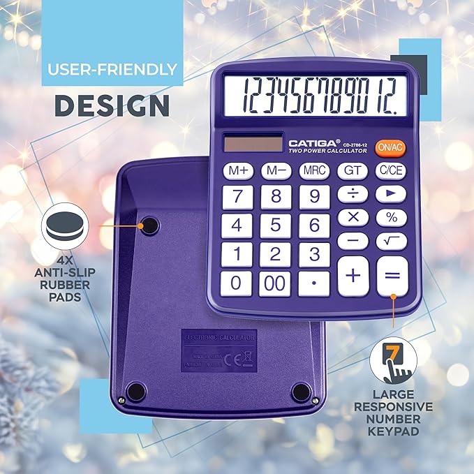 Desktop Calculator 12 Digit with Large LCD Display and Sensitive Button, Solar and Battery Dual Power, Standard Function for Office, Home, School, CD-2786 (Purple)