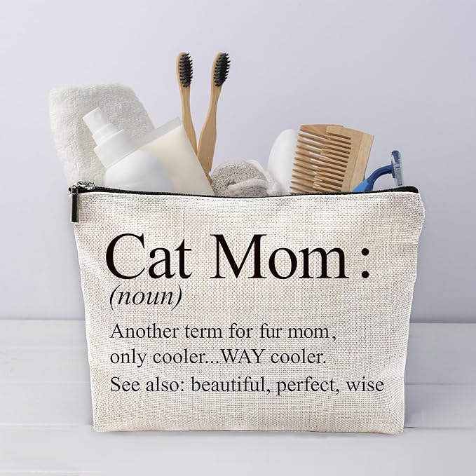 Sufamb Cat Mom Gifts Makeup Bag, Cat Mom Lovers Owners Gift for Mother's Day Cosmetic Bags, Gift for Pet Kitty Kitten Lovers Women Portable Small Toiletry Bag Zipper Makeup Pouch