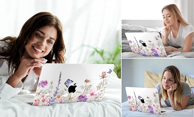 DONGKE Compatible with M4 MacBook Air 15 inch Case 2025 2024 2023 A3241 A3114 A2941 M3 M2 Liquid Retina Display Touch ID, Plastic Hard Case & Keyboard Skin & Screen Protector - Butterfly Floral
