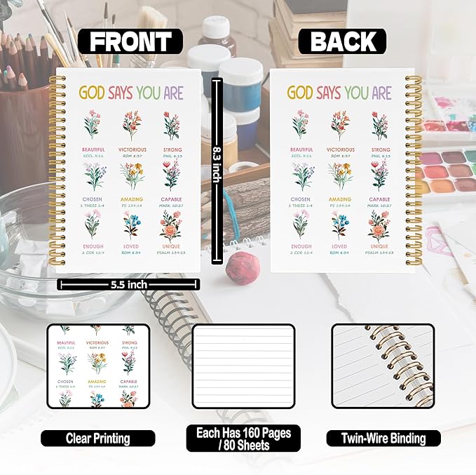 Inspirational Religious Spiral Notebook, Spring Floral Wildflower Faith Scripture Journaling Notebooks for Office School, Bible Verse Hardcover Journals Gifts for Women, 160 Pages 5.5 x 8.3 Inch