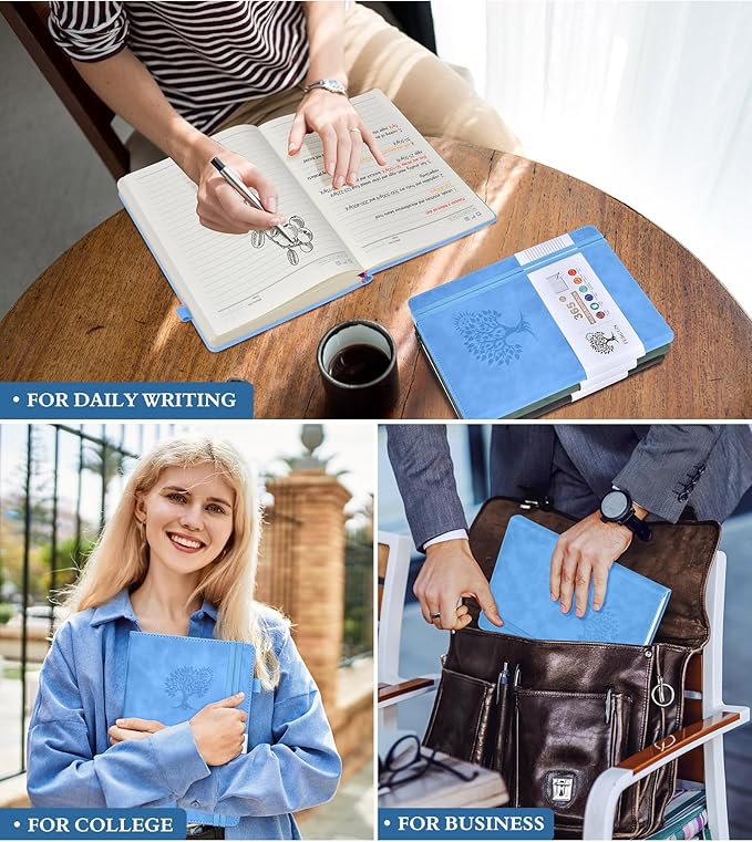 A4 Lined Journal Notebook,365 Page Large Leather Journals for Writing Women Men,Hardcover Notebook with 100Gsm Thick Pages for Travel,Work,School,College Ruled, Daily Diary (8.5" x 11.4")