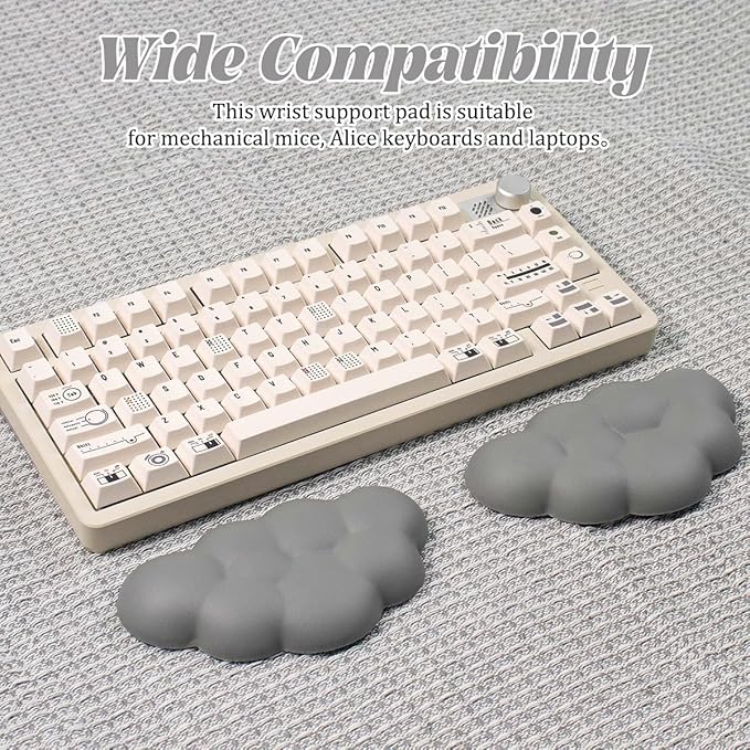 Cloud Wrist Rest Cushion for Mouse Ergonomic PU Leather Mouse Wrist Support Pad with Anti-Skid Base, Desk Elbow Rest Pad for Nail Tech Office School Home Laptop Computer (Grey,2pcs)