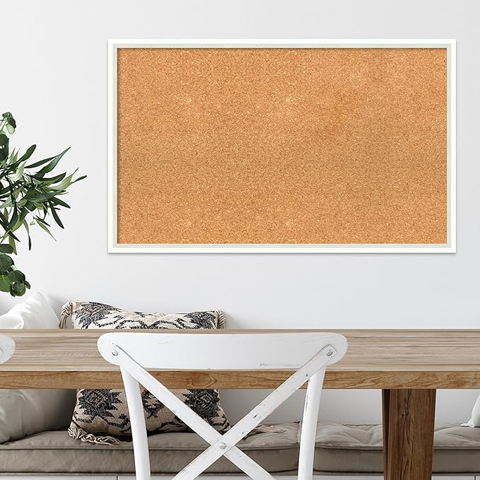Amanti Art Natural Cork Board for Wall, 19x31 Vision Board with White Frame, Medium Corkboard Office Decor for Home Organization, Modern Corkboard Pinboard to Display Items for Home Organization in