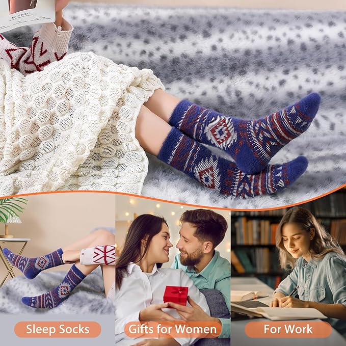 ICEIVY 5 Pair Fuzzy Cozy Socks for Women - Warm Comfy Soft Casual Home Sleep Winter Wool Socks - Gifts for Women