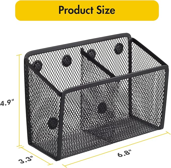 BEYGORM Magnetic Dry Erase Marker Holder for Whiteboard, Mesh Pen & Pencil Holder for Refrigerator, Strong Magnetic Basket for School Locker, Office & Classroom Organizer (Black, 1-Pack)