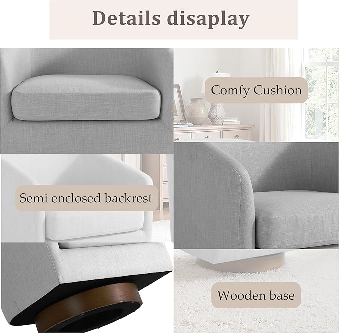 UIXE Swivel Accent Chairs Set of 2, Fabric Upholstered Barrel Chair for Living Room, Comfy Round Armchair Single Sofa Bedroom Reading Seat - 31" W, Light Gray