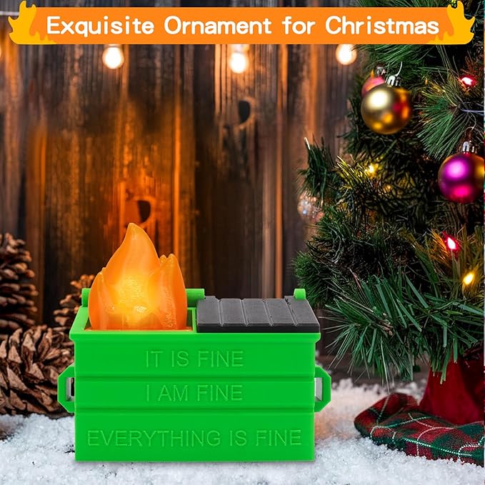 Dumpster Pencil Holder with Flame Light and Charging Port Dumpster Pen Holder Desk Accessories for Office Christmas Decor (Green, 1P)